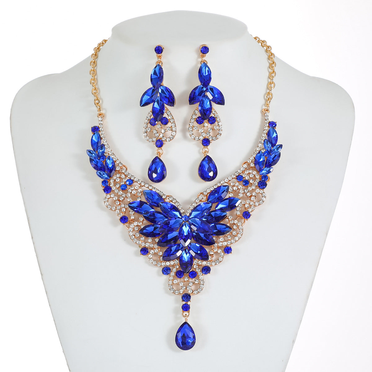 Vintage-Inspired Statement Crystal Gem Necklace Set for Women
