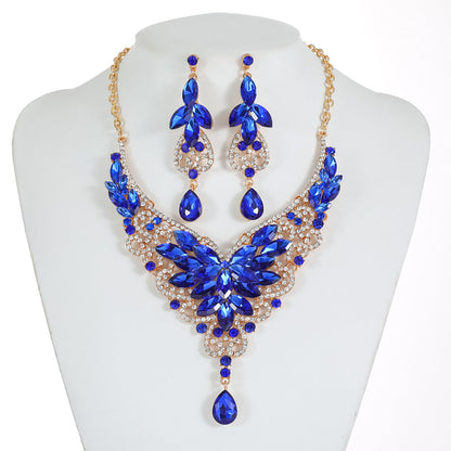 Vintage-Inspired Statement Crystal Gem Necklace Set for Women