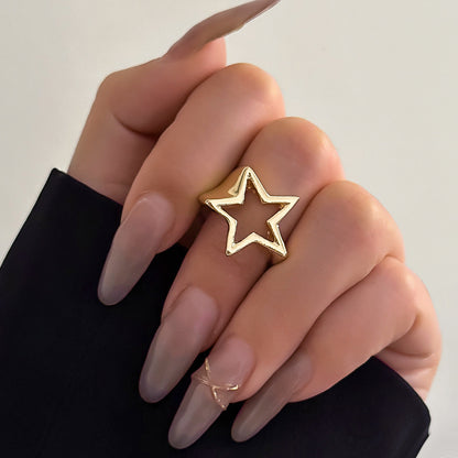 Trendy Geometric Star Ring Set Metal Open Adjustable Rings For Women