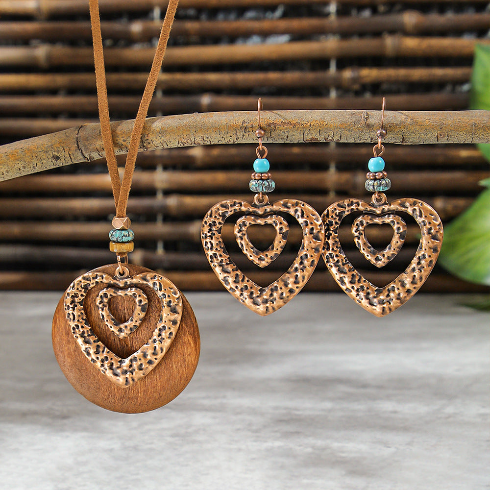 Bohemian Dreamcatcher Tassel Earrings and Wooden Necklace Set
