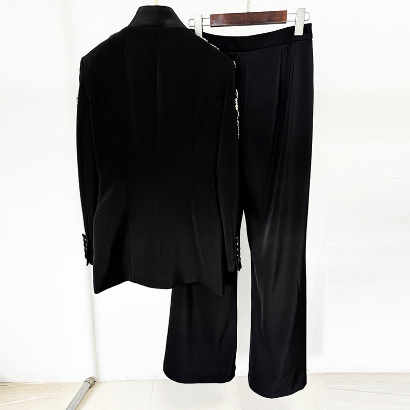 Sparkling Embellished Blazer And Split Pants Set