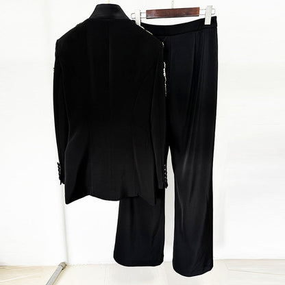 Sparkling Embellished Blazer And Split Pants Set