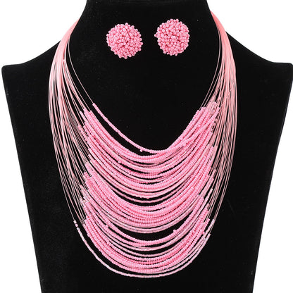 Bohemian Multi-Layer Beaded Necklace and Earring Set for Women