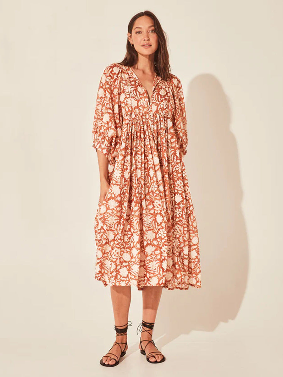 Vintage Floral Maxi Dress Relaxed Casual Style