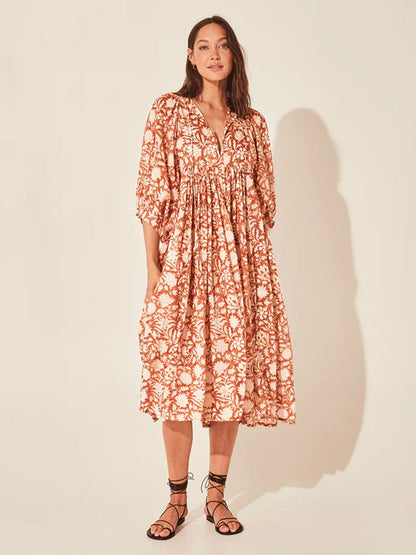 Vintage Floral Maxi Dress Relaxed Casual Style
