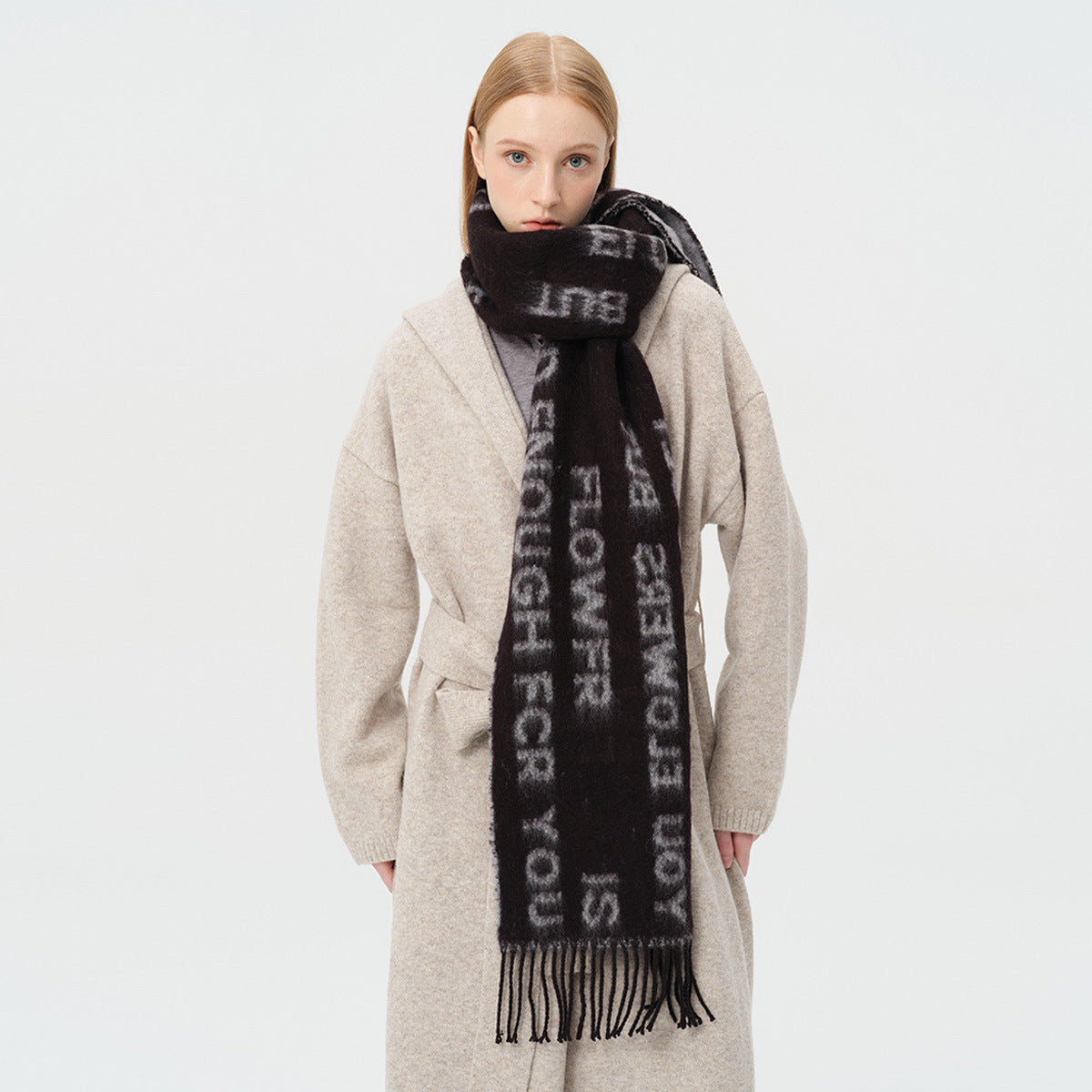 Chic Black Wool Blend Jacquard Letter Scarf for Men and Women