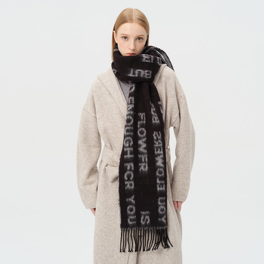 Chic Black Wool Blend Jacquard Letter Scarf for Men and Women