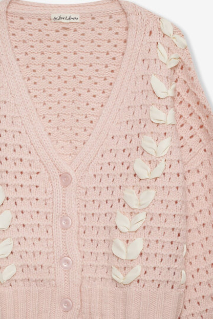 V-Neck String Tie Hollow Out Loose Cardigan