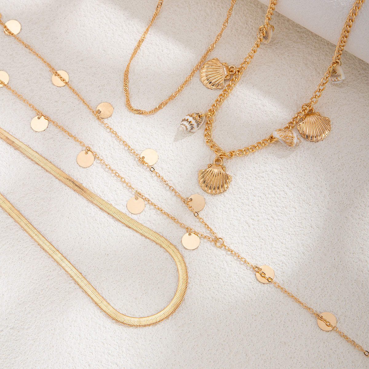 Seashell Conch Necklace With Sparkling Layered Chains