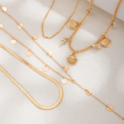 Seashell Conch Necklace With Sparkling Layered Chains