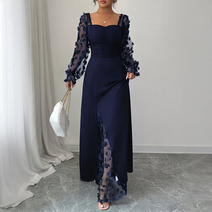 Elegant Hollow Out Long Sleeve Maxi Dress for Women