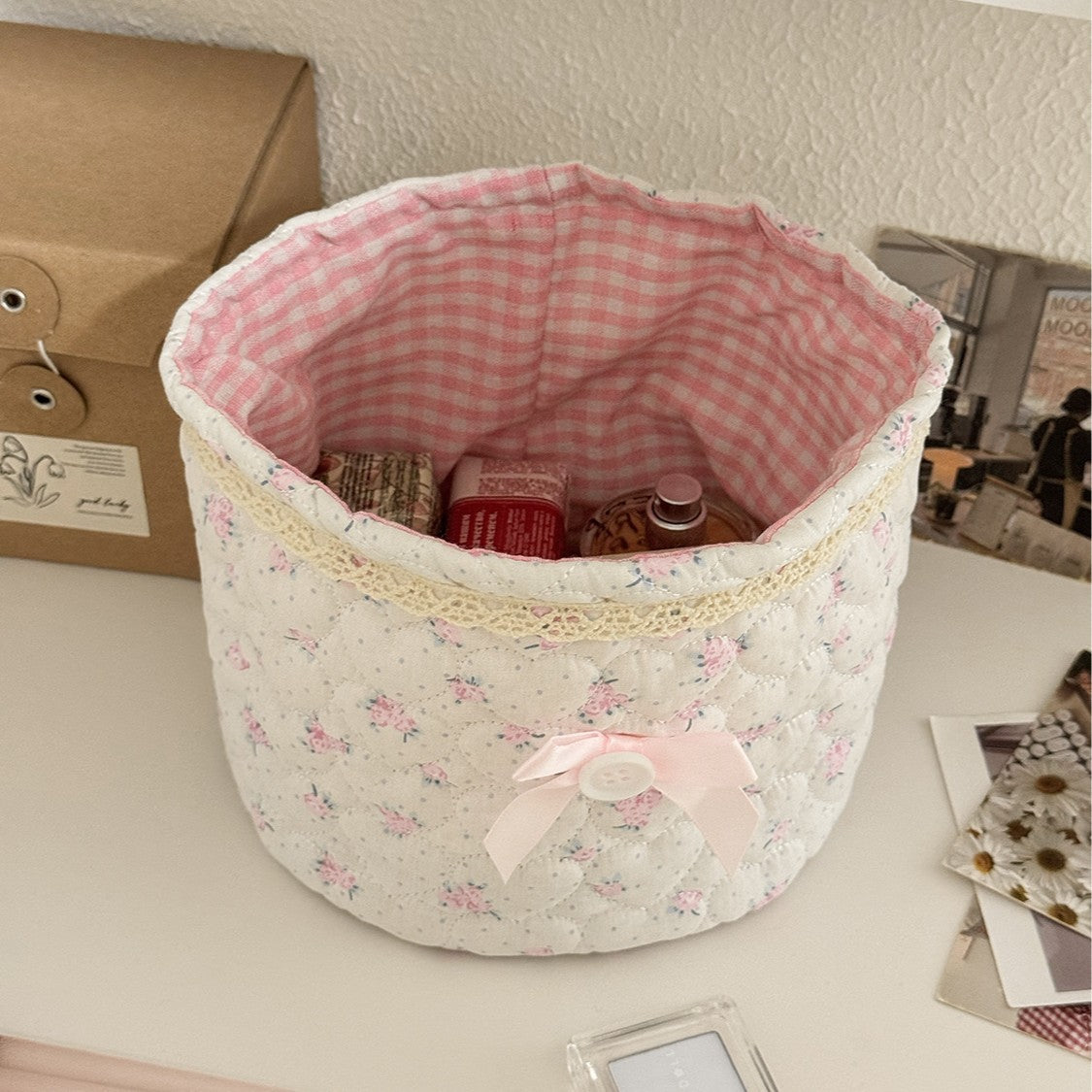 Sweetheart Lace Cylindrical Storage Basket Modern Minimalist Style
