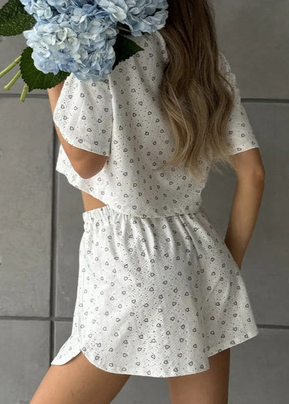 Printed Polyester Elastane Crop Top And Shorts Set
