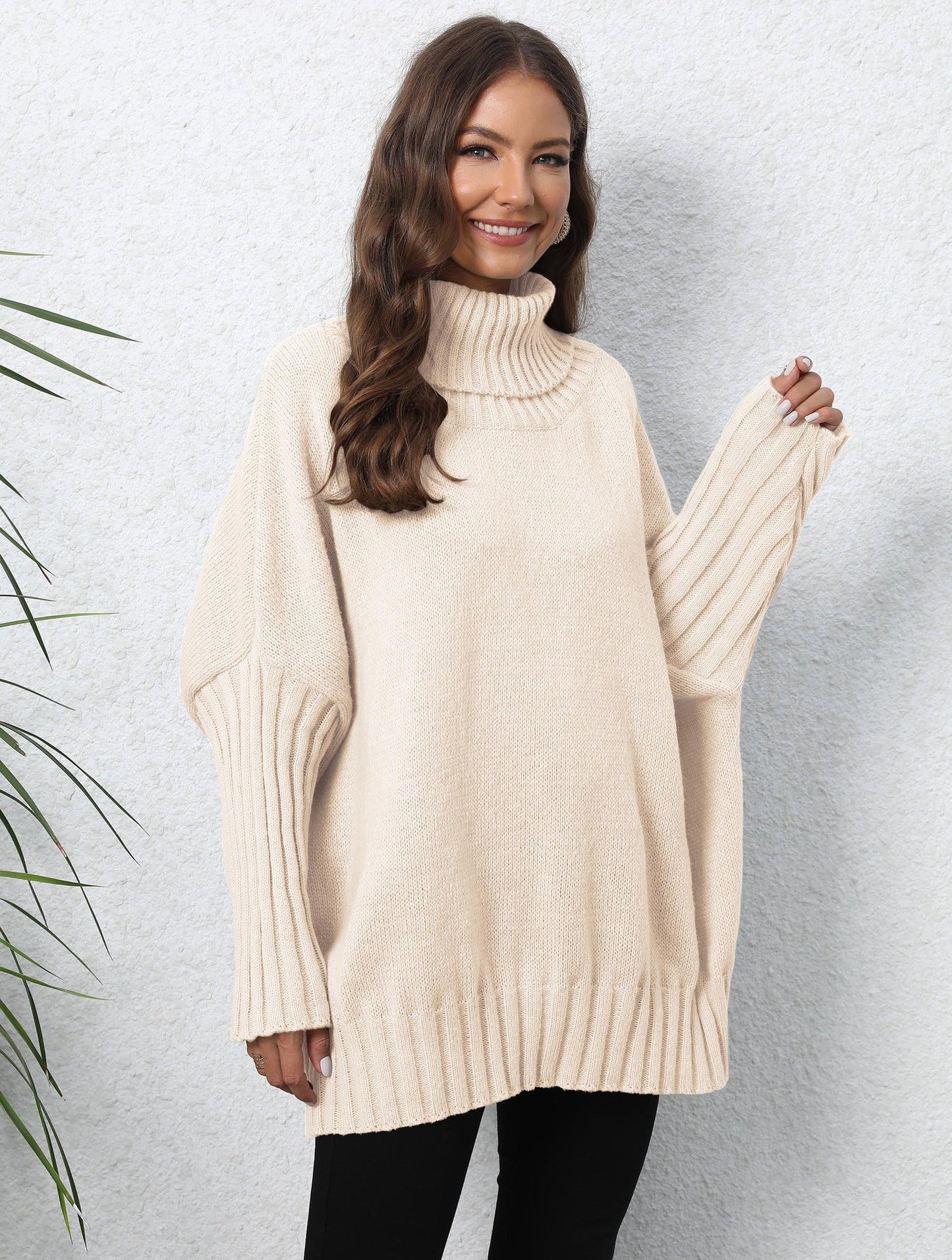 Loose Fit High Neck Knit Sweater In Solid Colors