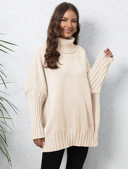 Loose Fit High Neck Knit Sweater In Solid Colors