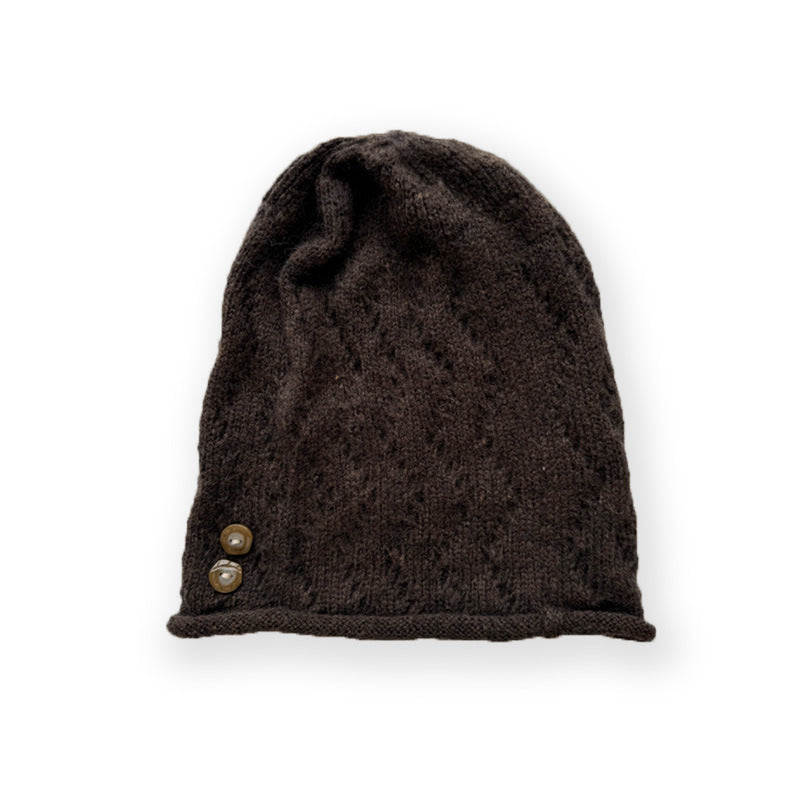 Trendy Knitted Beanie Hat with Unique Buttons