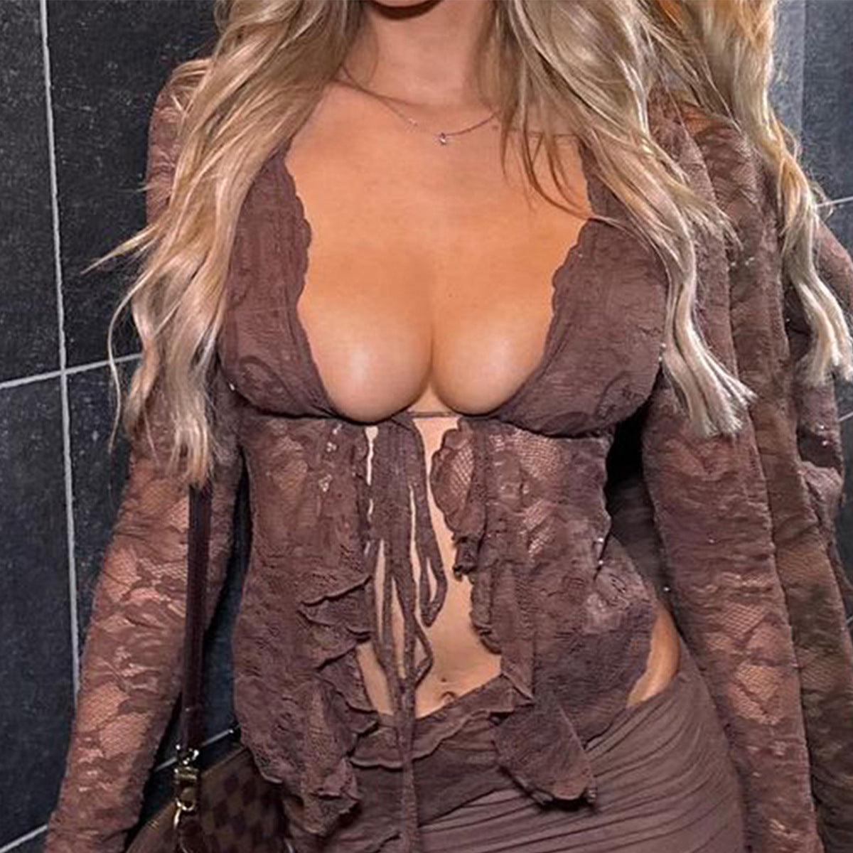 Sexy Hollow Out Lace Cardigan Long Sleeve Top