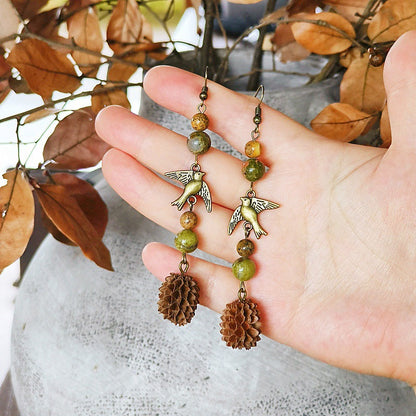 Handmade Vintage-Inspired Earrings with Natural Stone