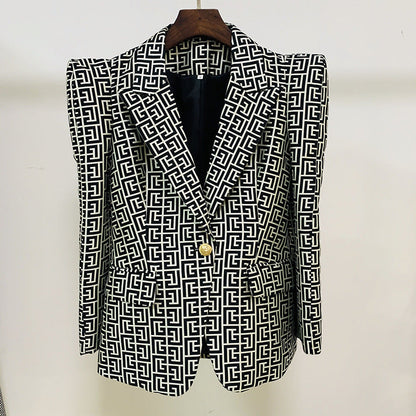 Pattern Blazer Stylish Polyester Jacket