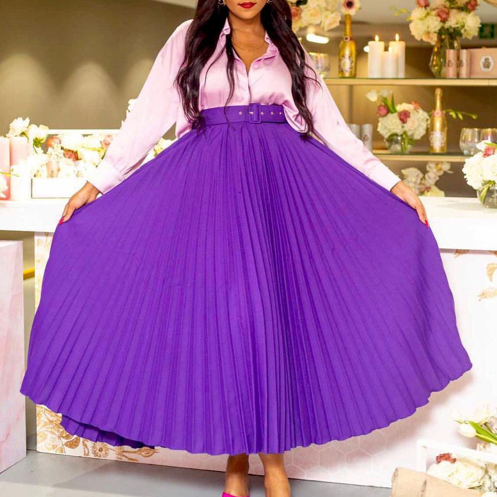 High Waist A-Line Midi Skirt With Belt In Solid Colors