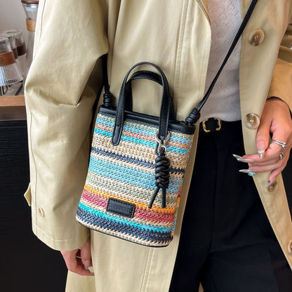 Rainbow Woven Tote Bag Stylish Summer Crossbody Bag
