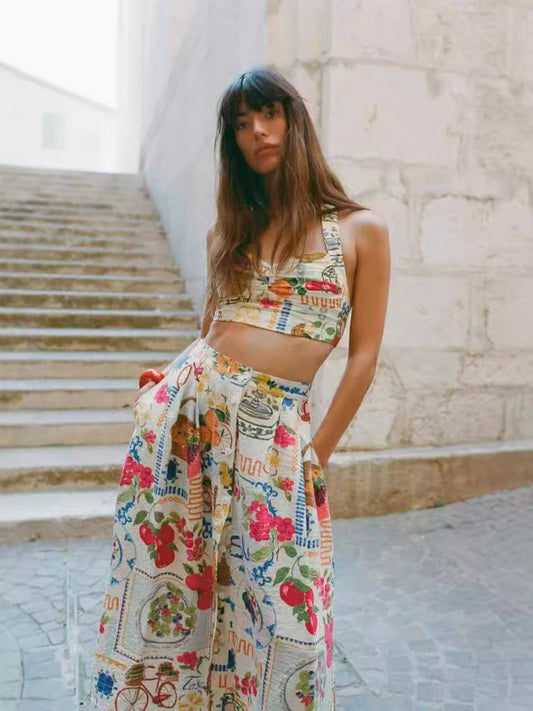 Elegant Floral Linen Cami Dress Set for Casual Wear