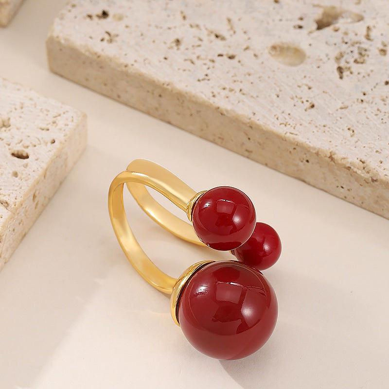 Elegant Adjustable Red Pearl Ring For Women
