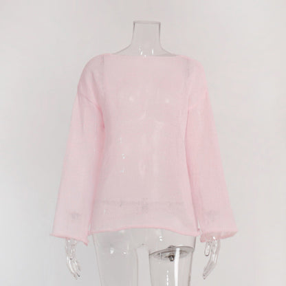 Hollow Knit T-Shirt with Bell Sleeves for Women