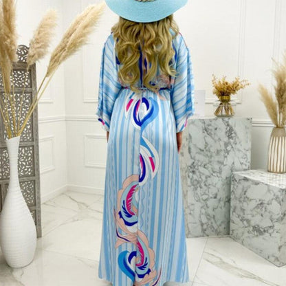 Elegant Floral Maxi Dress with Bow Tie Detail