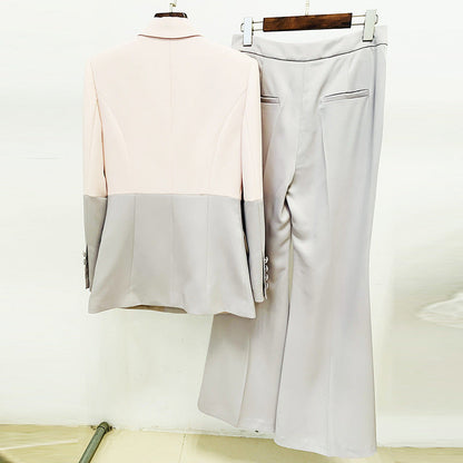 Color Block Blazer And Flare Pants Set