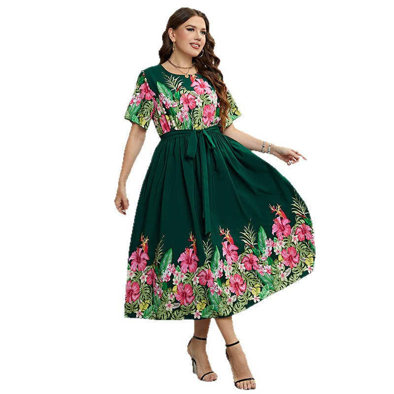 Floral Print A-Line Dress with Adjustable Tie Waist