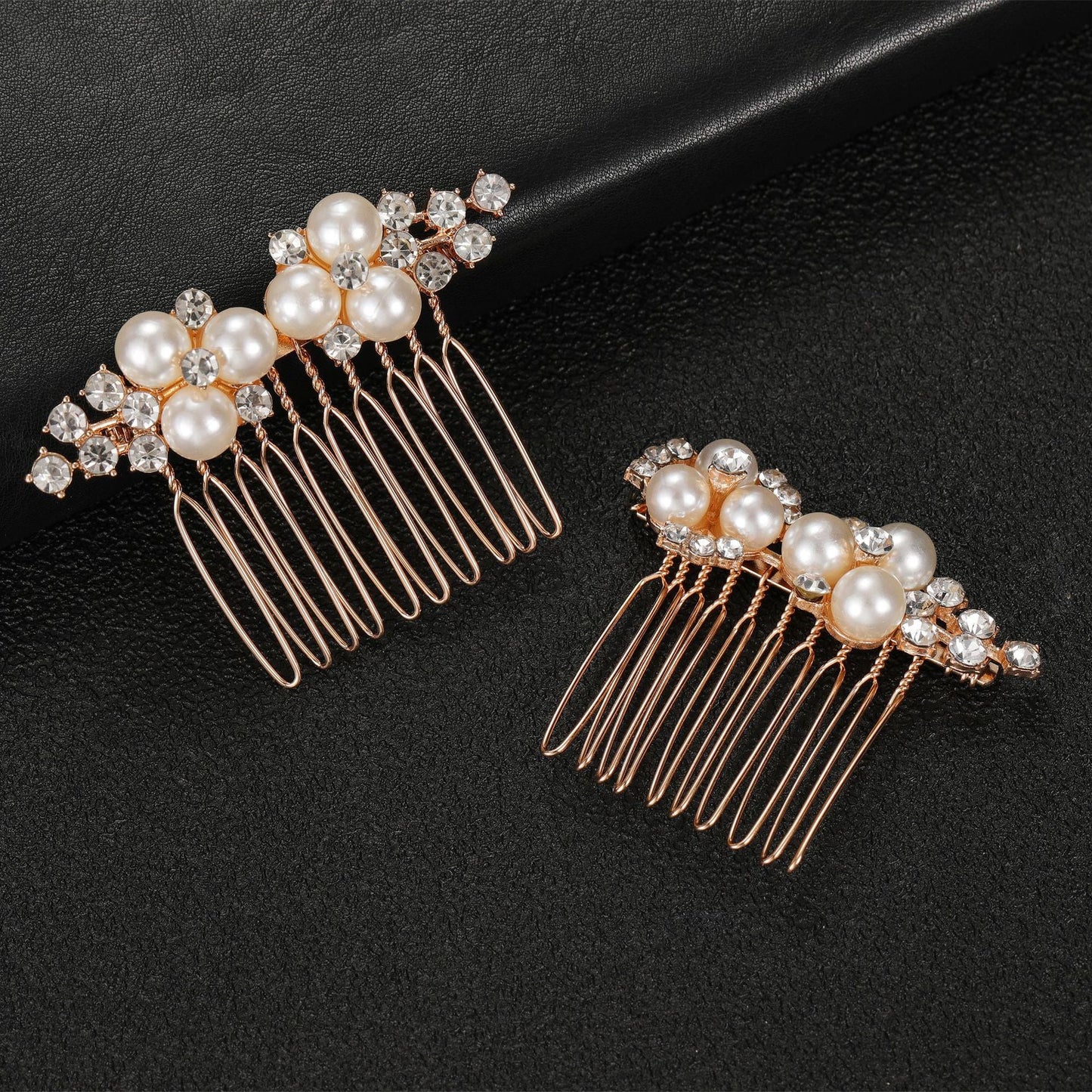Gold And Silver Floral Hair Combs Set For Weddings