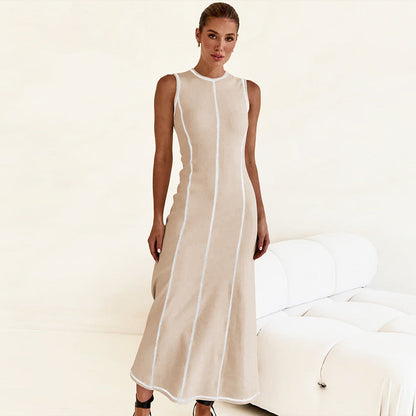 New Y2K Knit Sleeveless A-Line Dress with Round Neck