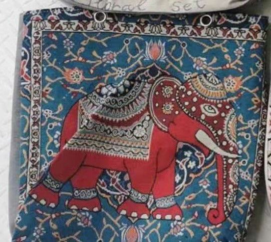 Double-Sided Ethnic Style Embroidery Bag Women'S Live Embroidery Peacock Elephant Canvas Bag