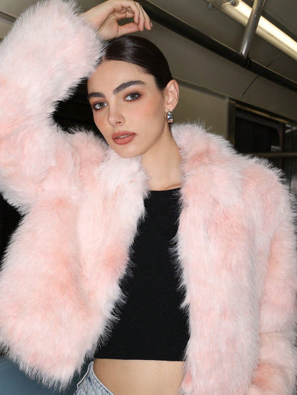 Stylish Faux Fur Collar Jacket Cozy Casual Winter Outerwear