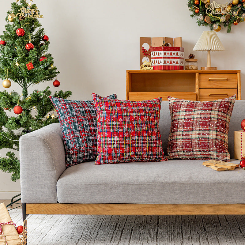 Classic Christmas Plaid Snowflake Throw Pillow Covers