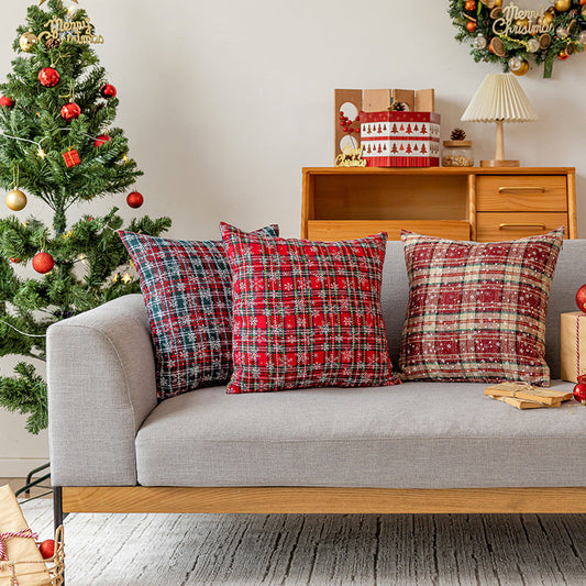 Classic Christmas Plaid Snowflake Throw Pillow Covers