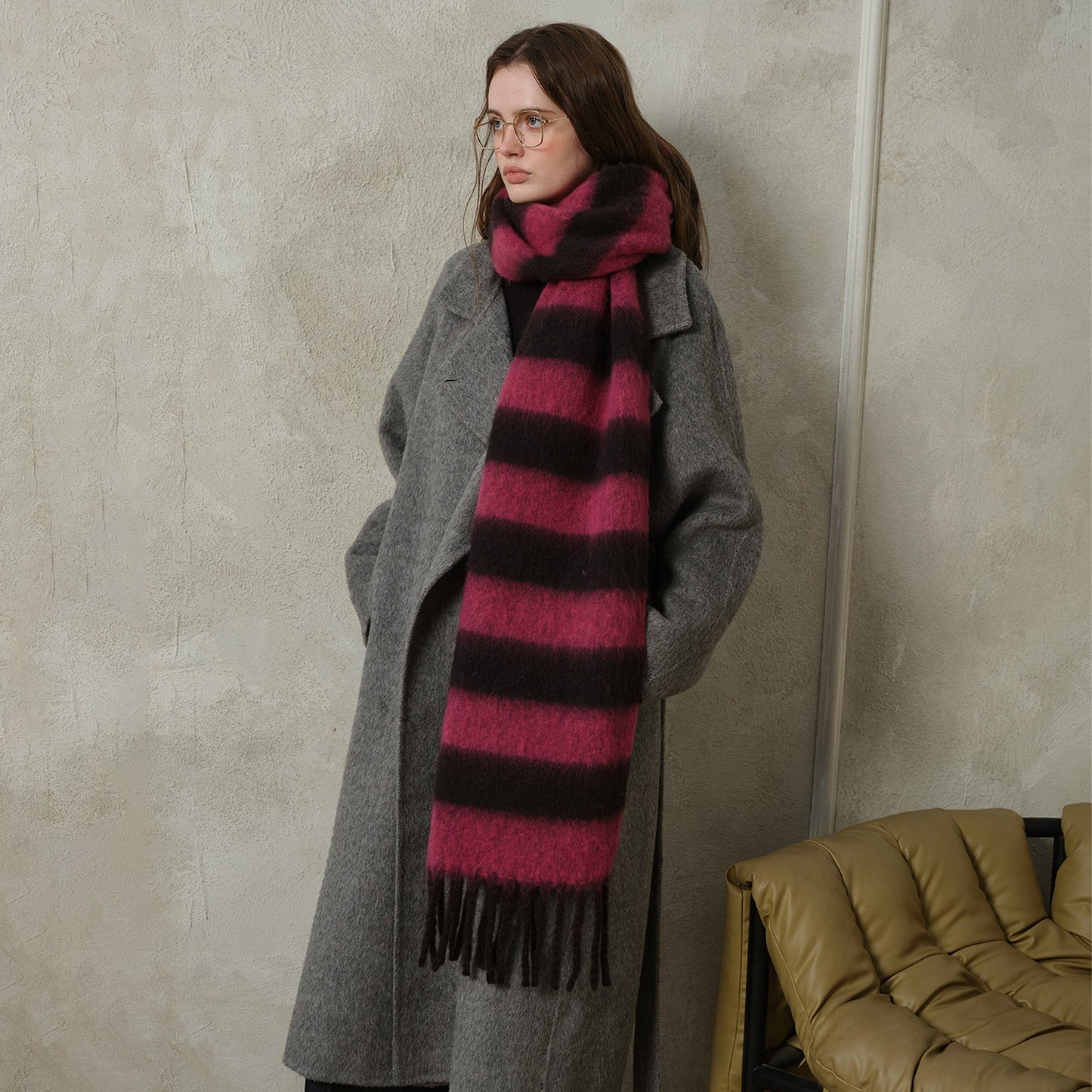 Striped Color Block Thicken Tassel Warm Scarve