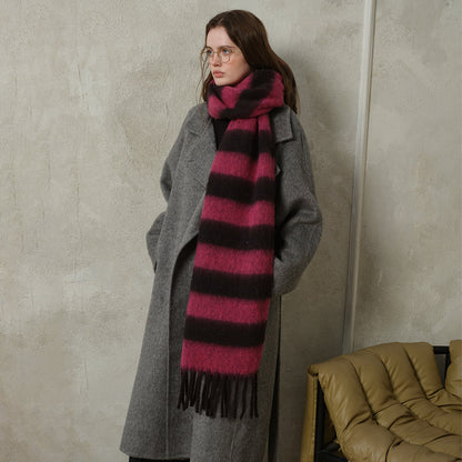 Striped Color Block Thicken Tassel Warm Scarve