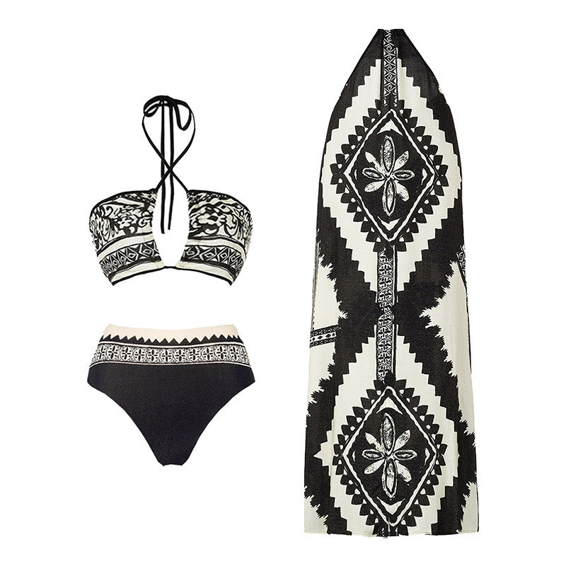 3PCS Vintage Print Sexy Halter Swimwear
