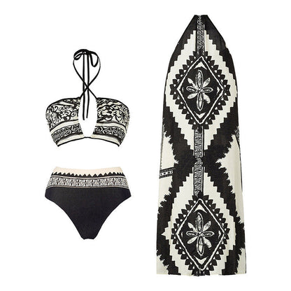 3PCS Vintage Print Sexy Halter Swimwear