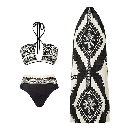 3PCS Vintage Print Sexy Halter Swimwear