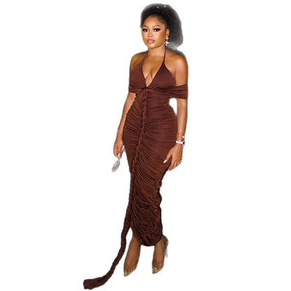 Stylish Sleeveless Bodycon Dress Deep Brown