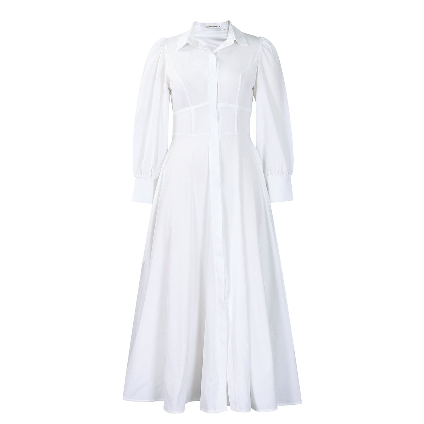 Elegant Long Sleeve Midi Shirt Dress In Solid Colors