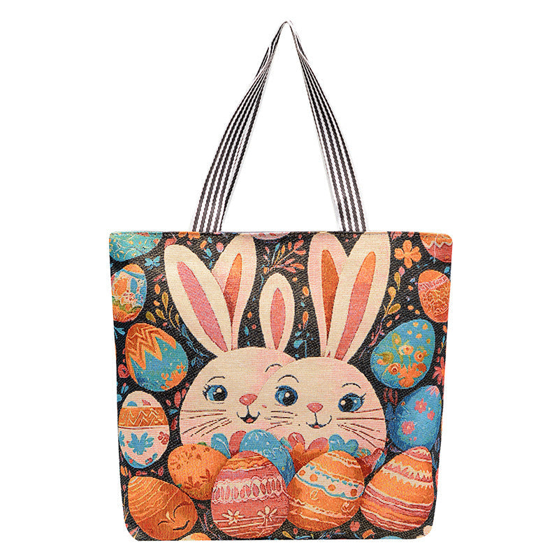 Cartoon Embroidered Canvas Tote Bag Stylish Soft Carryall