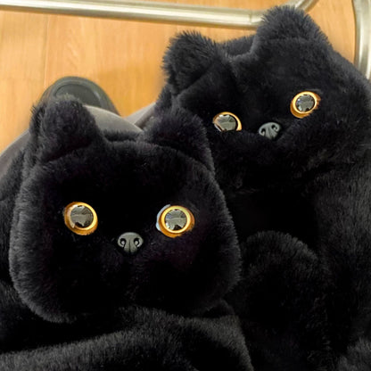 Black Cat Plush Gloves Cute Winter Warmth for Students