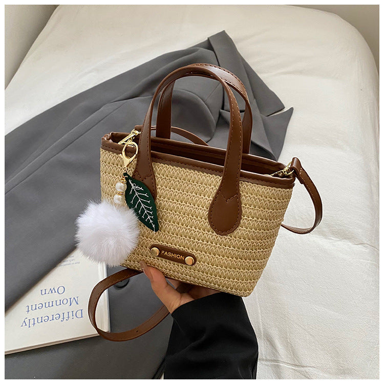 Colorful Woven Bucket Bag Stylish Casual Straw Handbag