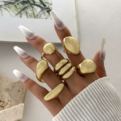 Geometric Metal Lava Line Open Ring Set - 4 Pieces