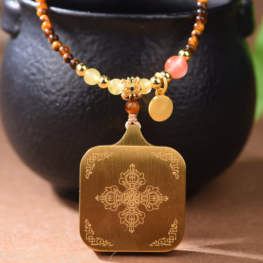 New Tibetan Natural Tiger'S Eye Stone Necklace Tibetan Style Zakiram God Of Wealth Thangka Pendant Collarbone Chain Simple Light Luxury Decoration