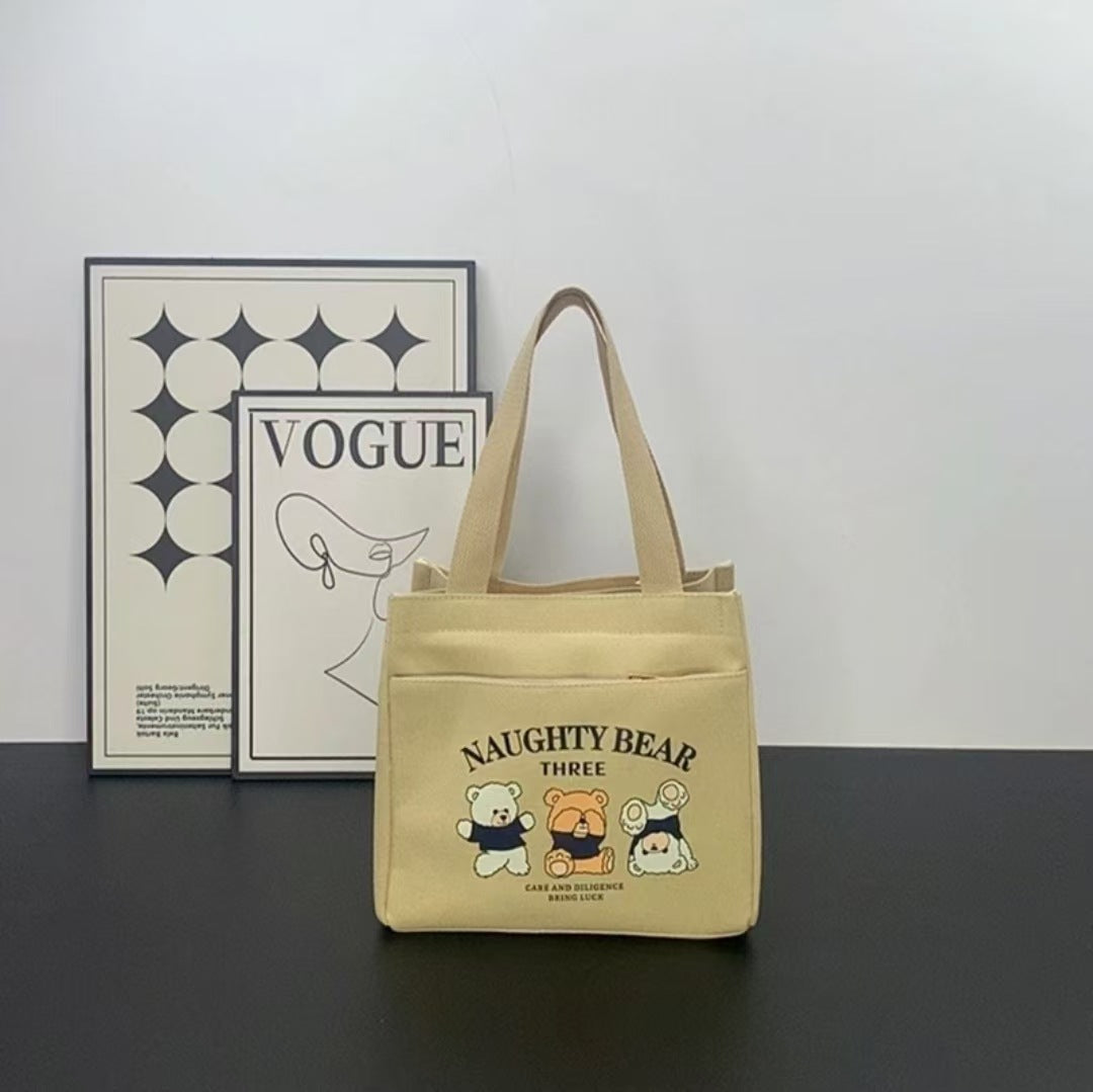 Teddy Bear Canvas Lunch Bag Large Capacity Student Tote Bag